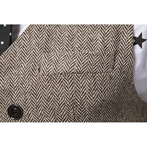 Nevera Handsome Men Formal Jacket Tweed Check Double Breasted Waistcoat Retro Slim Fit Suit (M, Khaki)