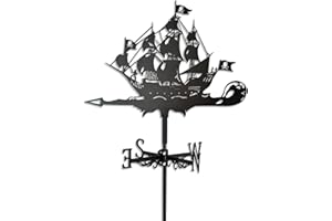 CENTMEHR Metal Weathervane in Black with The Pattern of Pirate Ship, Mount and Screws Included
