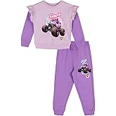 Monster Jam Girls Fleece Pullover Sweatshirt and Jogger Pants Outfit Set Toddler to Big Kid Sparkle Smash
