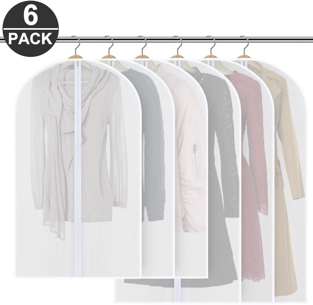 Mopoin [Pack of 6 120 x 60 cm + 100 x 60 cm, Bag/Garment Cover Made of Breathable Material-Premium Protection Storage for Suits and Dresses, transparent white
