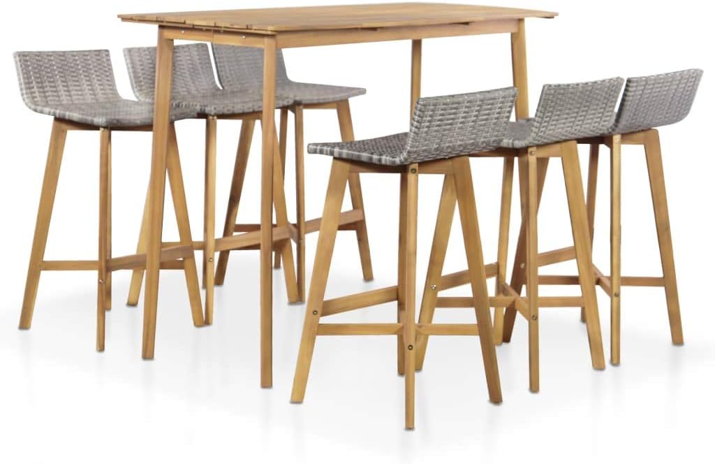 Tidyard Outdoor Bar Set of 7 Pieces Bar Table and Bar Chairs Garden