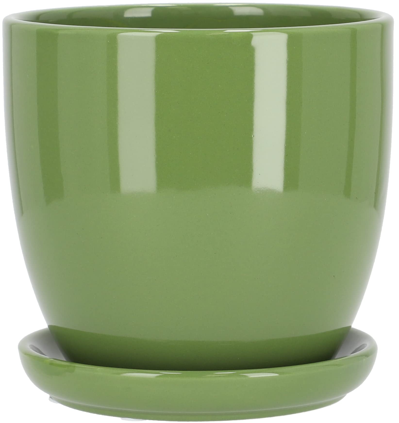 Kotarbau® Set of 2 Ceramic Flower Pot Planters for Flowers, 17 cm Diameter with Drip Tray, Green