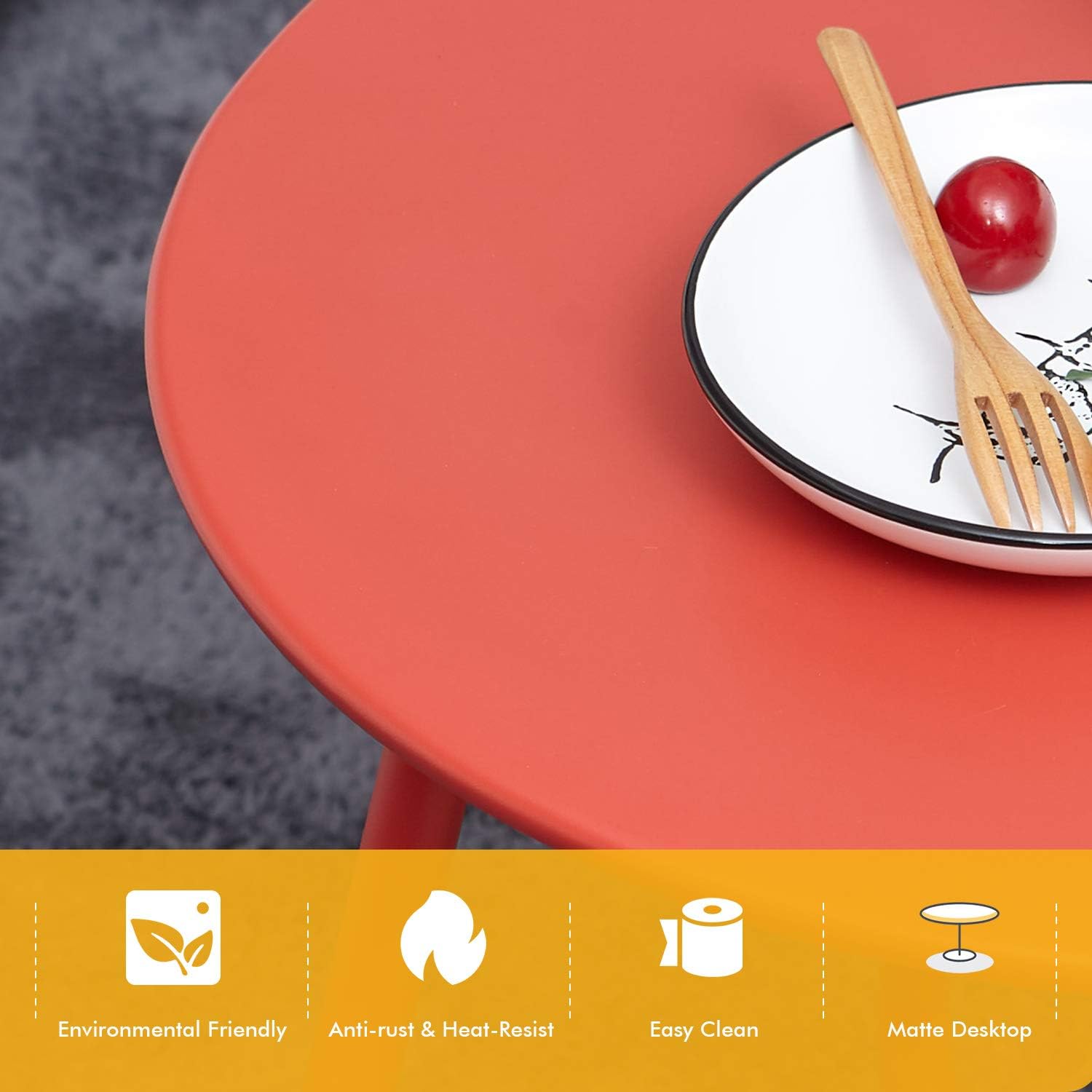 Grand patio Round Metal Side/End Table, Steel Patio Coffee Table for Bistro, Porch, Weather Resistant Outside Table Small (Red): Kitchen & Dining