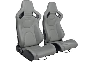 WTRAVEL Racing Seats 2 Pcs Reclinable Bucket Seats with 2 Sliders Adjustable PU Leather Seats Universal Sport Seats for Cars (Gray, 36.6"×21.2"×21.6")