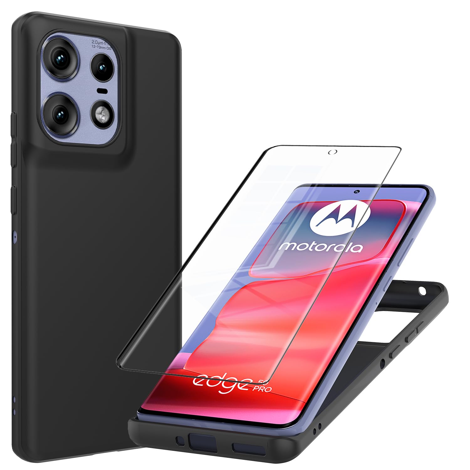 TTSWJBD for Moto Edge 50 Pro Case with 1 Pack Tempered Glass Screen Protector Silicone Shockproof Phone Case with [Soft Anti-Scratch ] Protective Cover for Motorola Moto Edge 50 Pro(Black)