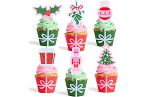 xo, Fetti Christmas Cupcake Toppers + Wrappers - Set of 24 | Kids Cake Decoration, Xmas Party Decor, Holiday Supplies, Winter Dessert Accessory