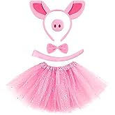 Kuscul Halloween Pink Pig Costume Set with Tutu Skirt Pink Ears Headband Bow Tie Tail Nose for Party Fancy Dress Up