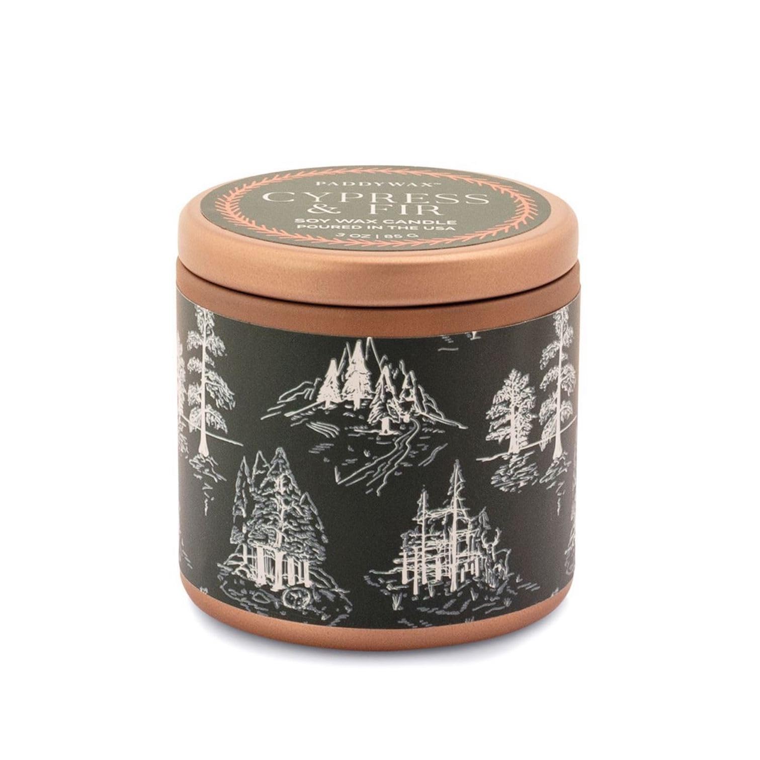 Paddywax Holiday Candles Cypress & Fir Collection Small Travel Tin Scented Candle, 85 g, White