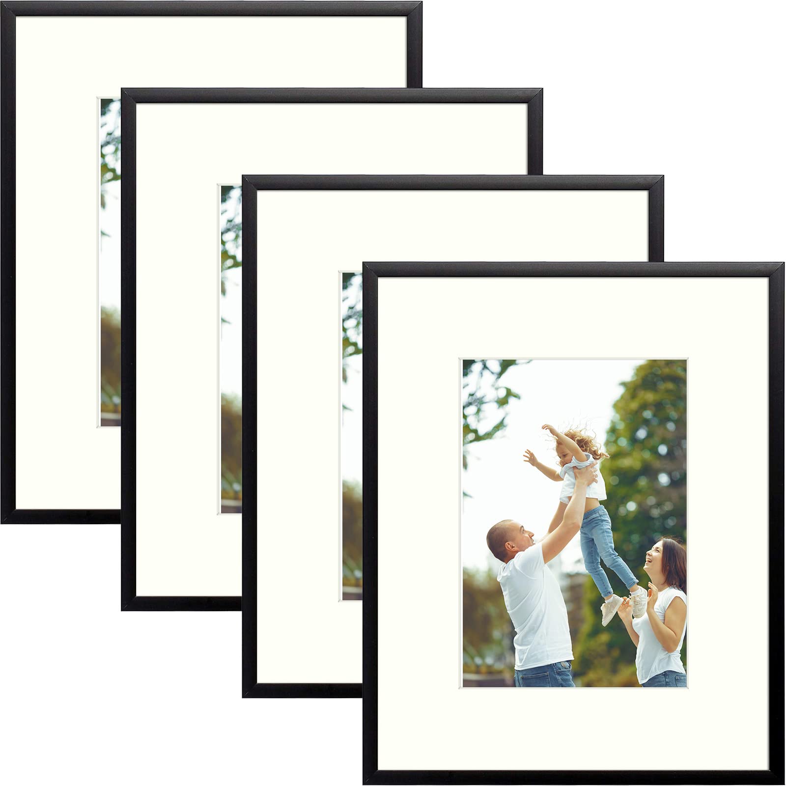 Photo 1 of Golden State Art - 8x10 Metal Picture Frames with Mat for 5x7 Photo - Set of 4-8 x 10 Aluminum Photo Frame with Real Glass - Wall Decor or Tabletop Display - Classic Black