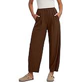 Les umes Women's Cotton Wide Leg Pants High Waist Plus Size Harem Trousers Cropped with Pockets Elastic Waist Casual Summer