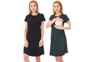 Bearsland Women's Short Sleeves Maternity Dress Nursing Breastfeeding Dresses with Pockets