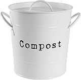 Harbour Housewares Vintage Kitchen Compost Bin 3.2L White Steel with Lid