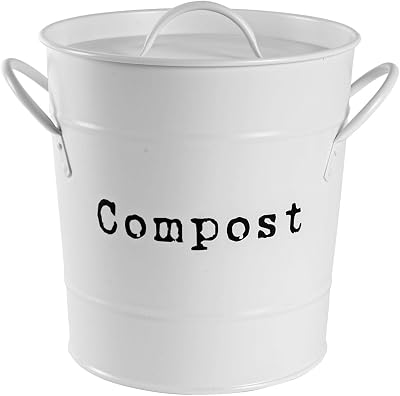 Harbour Housewares Vintage Kitchen Compost Bin 3.2L White Steel with Lid