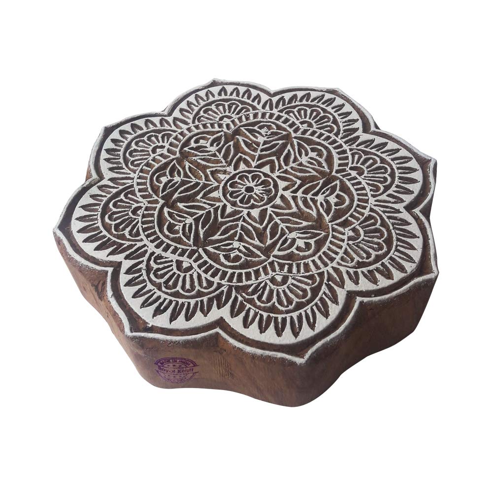 8 Inch Innovative Large Wooden Block Round Floral Design Big Printing Stamp
