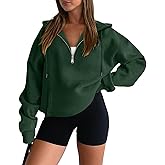 onlypuff Women Half Zipper Pullover Sweatshirt Long Sleeve Hoodies Kangaroo Pocket Fleece Basic Sweater