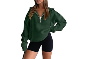 onlypuff Women Half Zipper Pullover Sweatshirt Long Sleeve Hoodies Kangaroo Pocket Fleece Basic Sweater