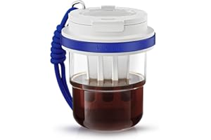 MHW-3BOMBER Cold Brew Coffee Maker Crossbody Portable 18oz - Iced Coffee Mug Tea Brewer Pitcher with Filter - Travel Coffee Tumbler for Gifts Car Office Gym, Blue M5772BL-OS