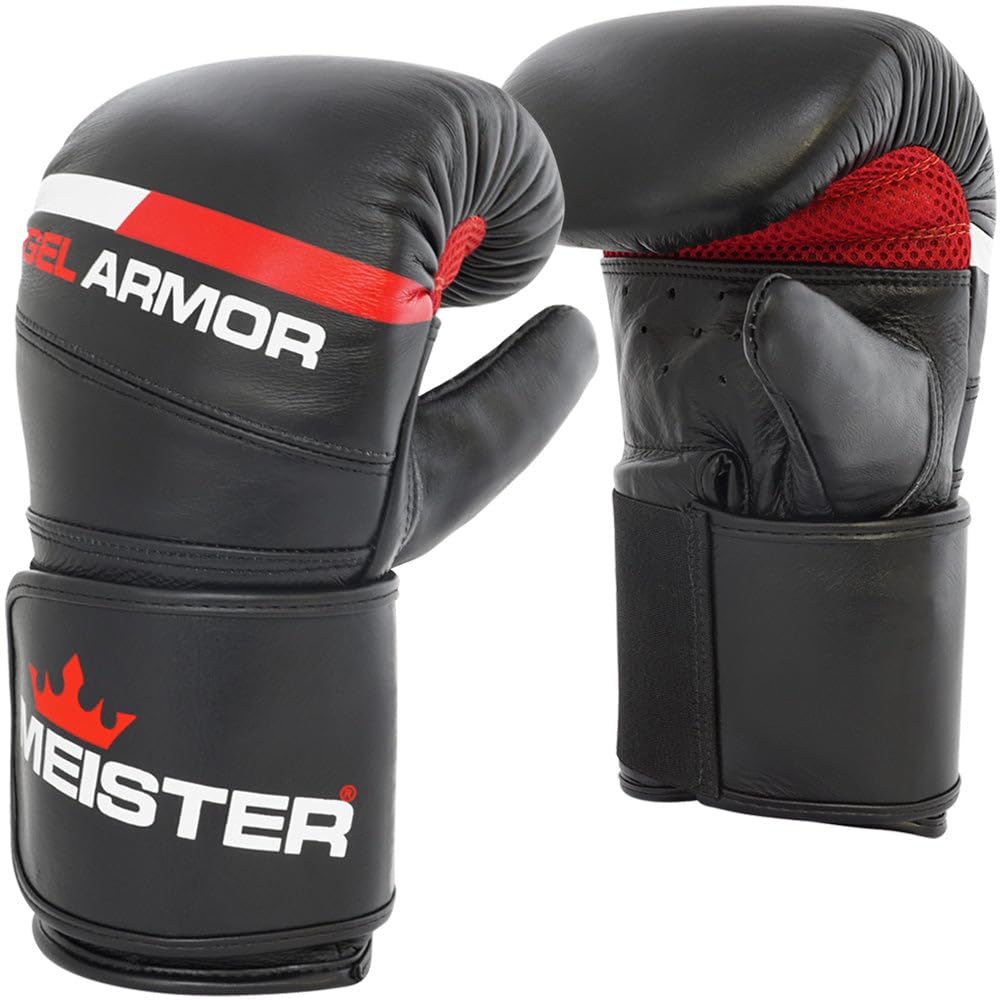 Meister Gel Armor Full-Grain Cowhide Leather Bag Mitts w/Wrist Support - Black - XXL (18oz)