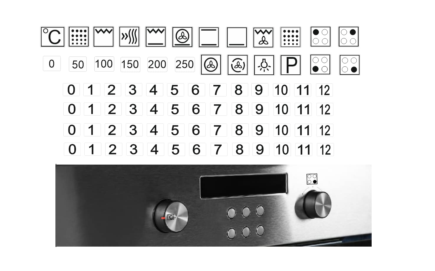 Cooker Symbol Sticker Set for Stovetop Labelling Smudged Cooker Sign Renew (RP44) (9mm, Black Characters on Clear Background)