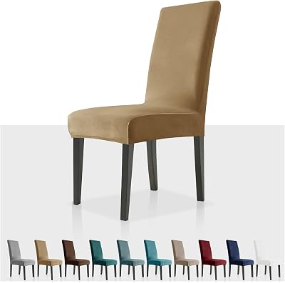 MAXIJIN Stretch Velvet Chair Covers 4 Pack Camel Dining Chair Slipcovers