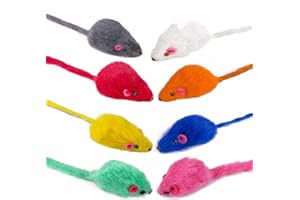 16 Pack Fur Mice with Rattle Sound, Cat Toys Rainbow Interactive Mouse Rabbit Feather for Cats and Kittens