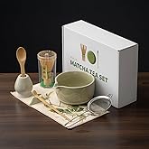 Matcha Whisk Set with Ceramic Bowl, Bamboo Whisk & Scoop, Holder, Matcha Sifter, Scoop Rest, Sakura Cloth – Matcha Kit for Tea Ceremony & Matcha Lovers (Beige)