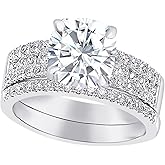 Houston Diamond District 1-6 Carat Cushion LAB GROWN Diamond 3 Row Channel and Prong Set Wedding Bridal Set (AAAA Heirloom Quality)
