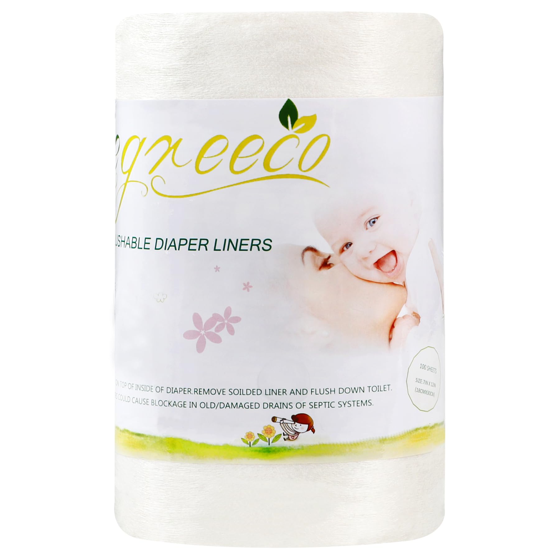 Photo 1 of wegreeco Unscented Diaper Liners,Fragance Free and Chlorine Free - 100 Sheets Per Roll (1 Roll)