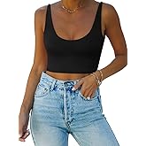 REORIA Butsmooth® Women's Basic Sexy Deep Scoop Neck Double Lined Seamless Sleeveless Cropped Cami Tank Yoga Crop Tops