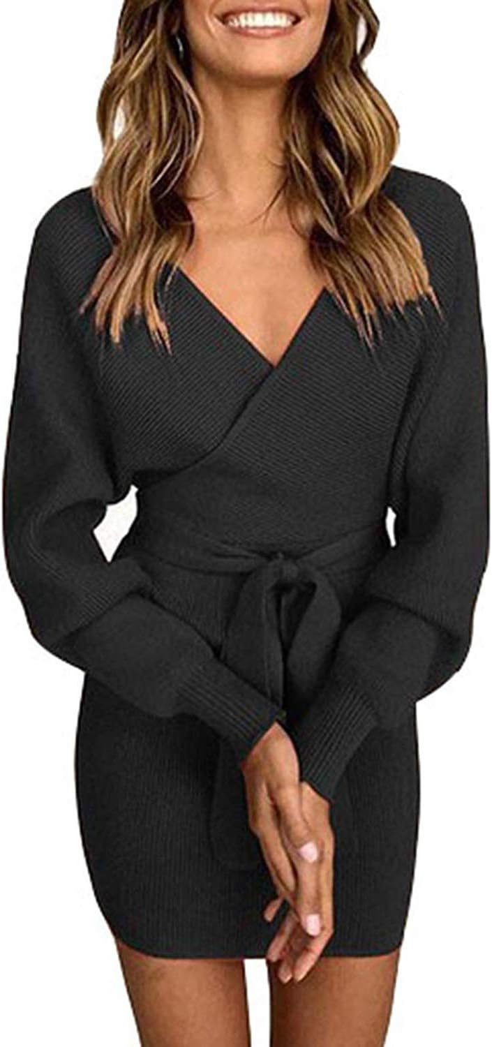 amazon ladies jumper dresses Yidarton Womens Dress Knitted Dress Sweater Dress Elegant V fall outfit for toddlers