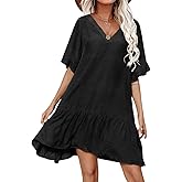 Aoulaydo Womens Swimsuit Coverups Sexy V Neck Bathing Suit Cover Ups Casual Loose Cover Up for Swimwear