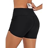 Lecieldusoir Women's 3" Swim Shorts High Waist Bathing Suit Bottoms Ruched Side Board Shorts