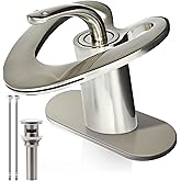 Brushed Nickel Bathroom Faucet, Waterfall Single Handle Bathroom Faucets, Unique Single Hole Faucet with Deck Plate for 3 Hole Bathroom Sink