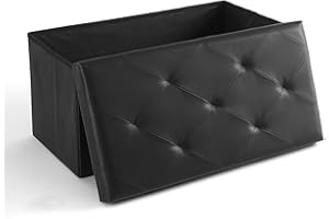 Sweetcrispy 30 Inches Folding Ottoman with Storage Bench, Foot Rest Stool, End of Bed Storage Bench Upholstered, Load 660 lbs, for Living Room, Lychee Grain Leather, Black