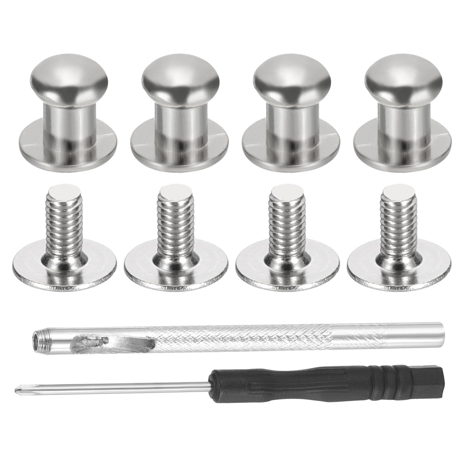 PATIKIL 8x7x6mm Spikes for Clothes, 30 Set Metal Button Spikes with Punch & Screwdriver Screw Kit Flat Head Rivets Screw DIY Leather Barrel Studs Hardware Trim Craft, Silver