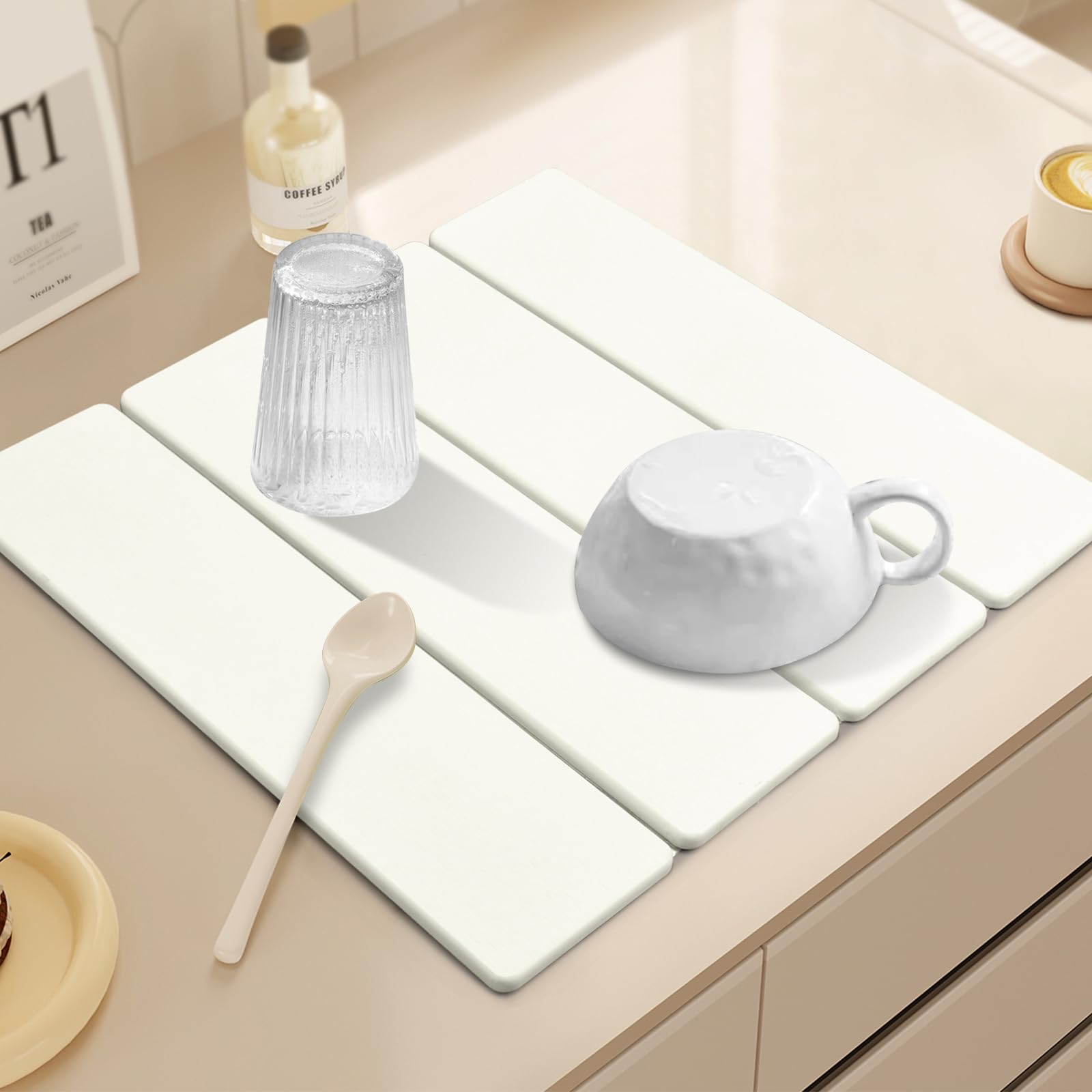 Photo 1 of ***OPENED FOR INSPECTION***Large Stone Dish Drying Mats for Kitchen Counter, 21"(L)×21.4"(W) Quick Dry Collapsible Dish Drying Mat, Eco-Friendly Absorbent Diatomaceous Earth Mats for Dishes Bottles Cups, Match Any Countertop