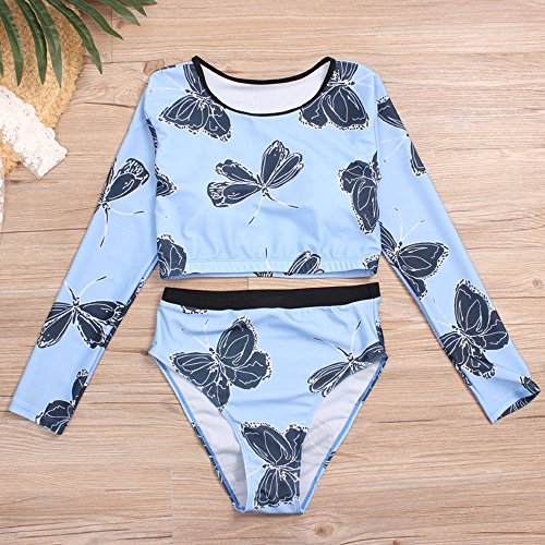 Women Long Sleeve Swimsuit 2Pcs Swimsuit Beachwear Push Up Padded Swimwear Plus Size Bikini Set Butterfly Print