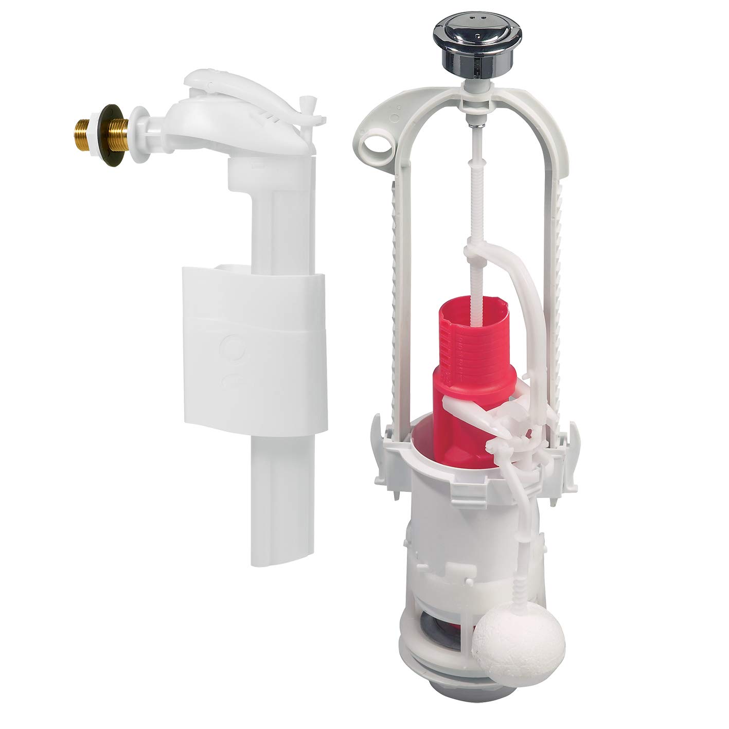 Wirquin 10724036 MVB Complete Toilet Flush Mechanism Dual Flush & Float Valve with Side Feed F90, Grey and Red