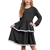 CHILDRENSTAR Girls Long Sleeves Ruffled Dress Fall Loose Fit Rickrack Tiered Flowy Twirl Dresses for Kids