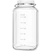 2 Gallon Large Glass Jar with Lid, Wide Mouth Storage Jars with Stainless Handle, Extra Big Glass Container with 2 Scale Mark