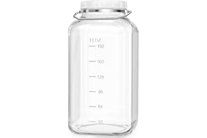 2 Gallon Large Glass Jar with Lid, Wide Mouth Storage Jars with Stainless Handle, Extra Big Glass Container with 2 Scale Mark