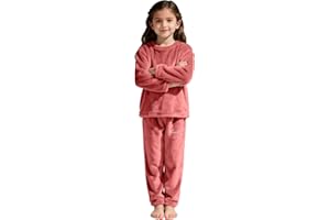 Boys Girls Fluffy 𝗣a𝗷amas Set Kids Plain Thick Fleece Velvet Pullover Tops Pants Toddler Cozy Thermal 2 Piece Outfits