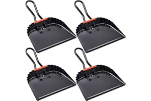 Mumufy 4 Pack Industrial Metal Dustpan 12" Heavy Duty Dust Pan with Handle Handheld Dustpan Wide Scooper Dust Debris Sweeping Tool Precision Edge Ideal for Cleaning Indoor Outdoor Surfaces(Black)