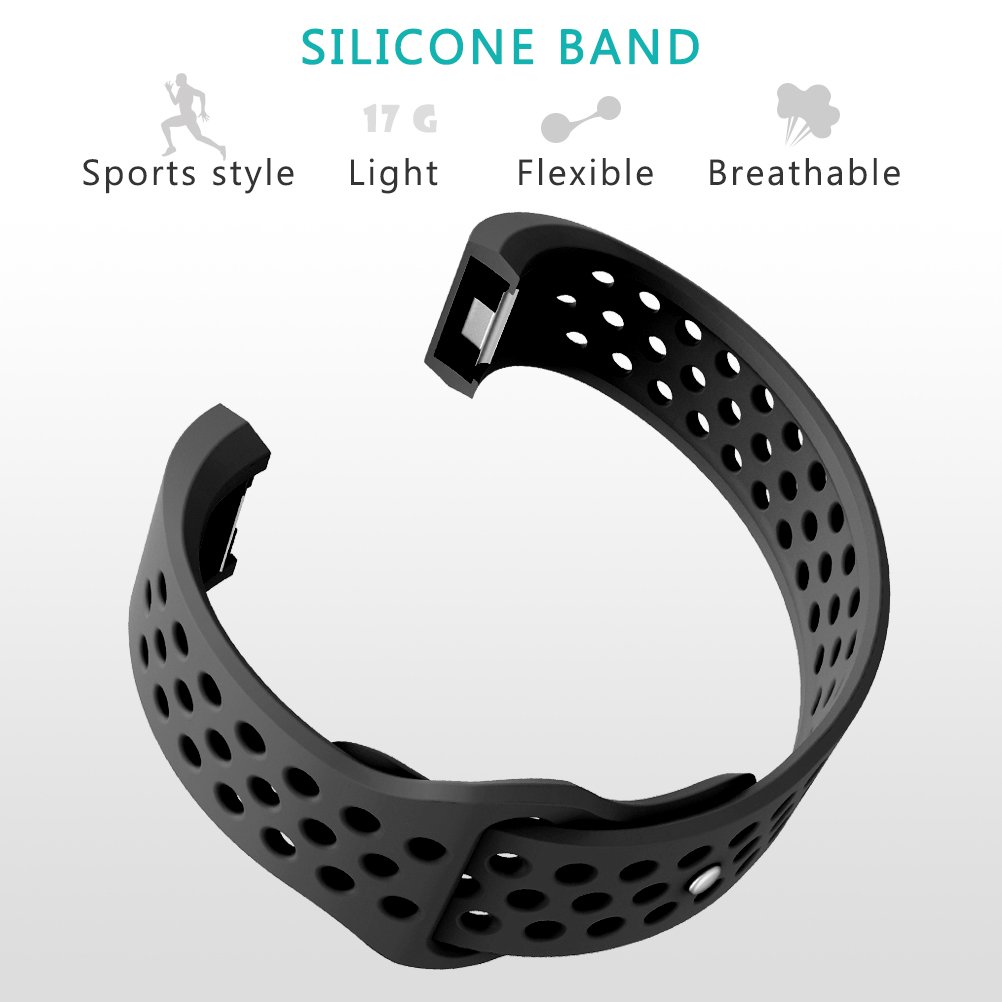 Fitbit Charge 2 Band,AOPETIO Silica gel Soft Silicone Fashion Replacement Sport Strap Bands for Fitbit Charge2 Smartwatch Fitness Wristband (Black, S (5.1-6.9inch))