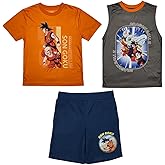Bioworld Dragonball Z 3-Pack Boy's Short Sleeve Tee, Muscle Tank, Athletic Shorts Set