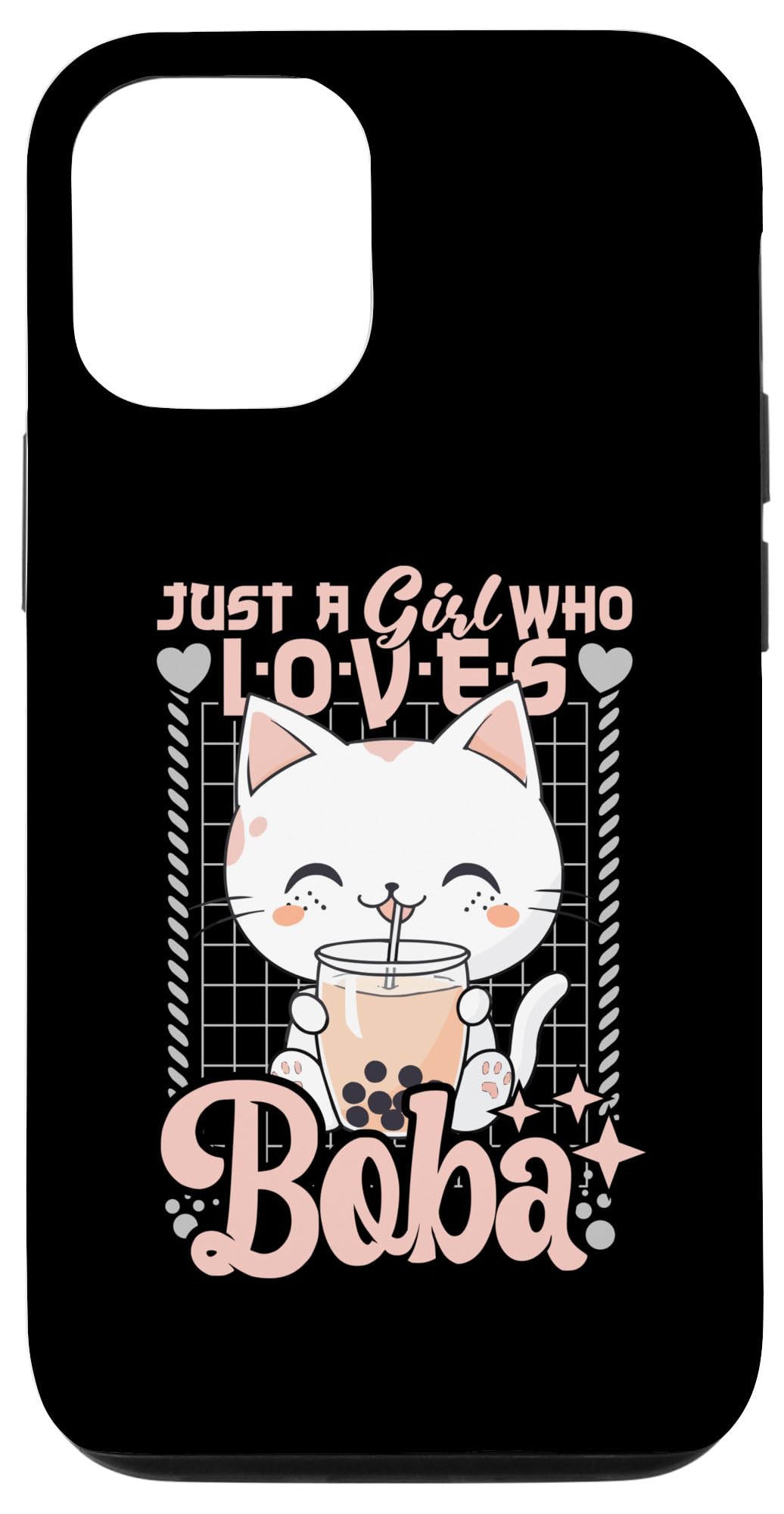 iPhone 14 Pro Cat Boba Kawaii Bubble Tea Cat Anime Neko Kitten Girls Case