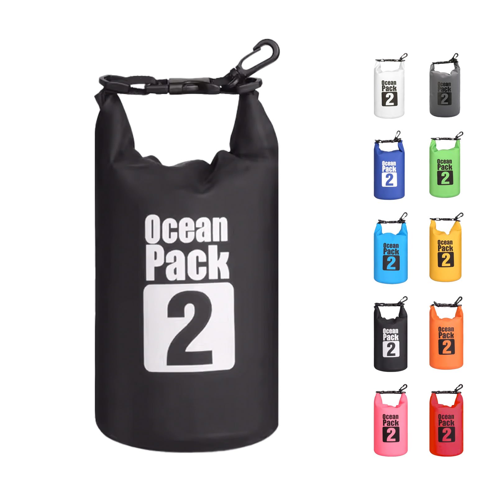 MORAINJAY 2L Black Dry Bag,Waterproof Bag with D Ring Carabiner,Small Capacity Dry Sack 2L 5L 10L 15L 20L 30L for Outdoor Camping,Rafting,Swimming,Boating,Surfing