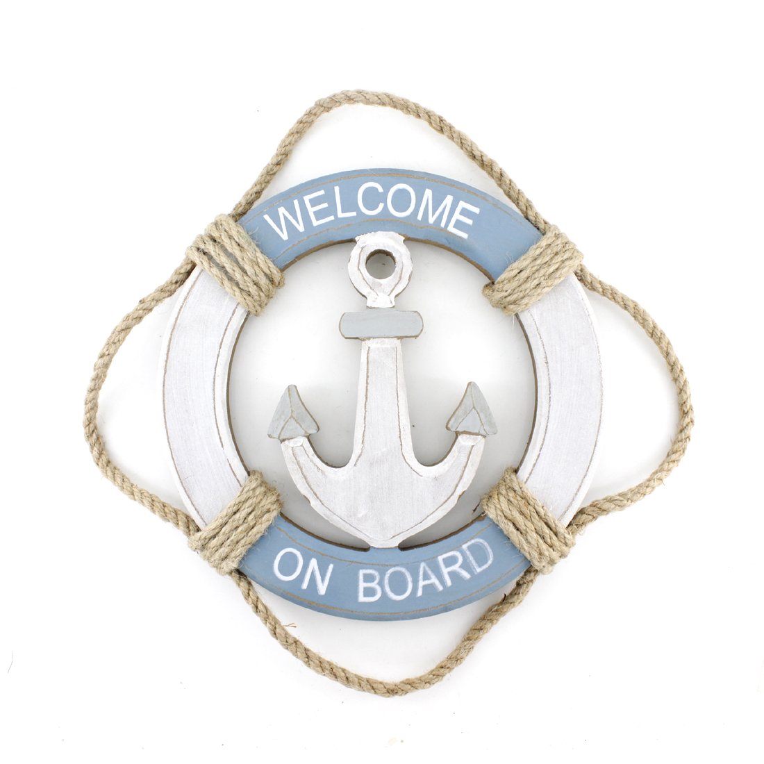 Wooden Nautical Life Ring Wall and Door Hanging Ornament Plaque,Welcome On Board,11.6"x8" Welcome Sign (Anchor)