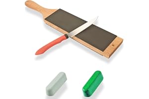 LAVODA Leather Strop Paddle for Knife Sharpening with Polishing Compound 3" by 15" Large Double Sided Stropping Kit -Knife Strop Stropping Block and Stropping Compound for Honing Woodworking