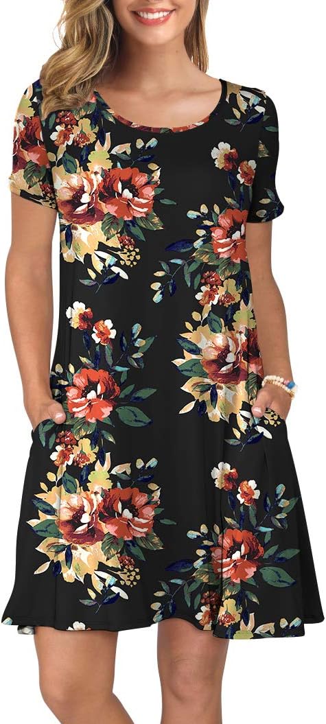 Women's Summer Casual T Shirt Dresses Short Sleeve Swing Dress Pockets